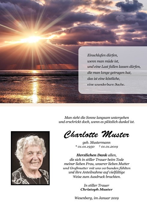 Danksagungen Trauer,