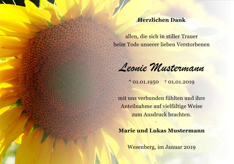  Danksagungskarten Trauer