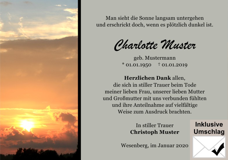  Danksagungskarten Trauer