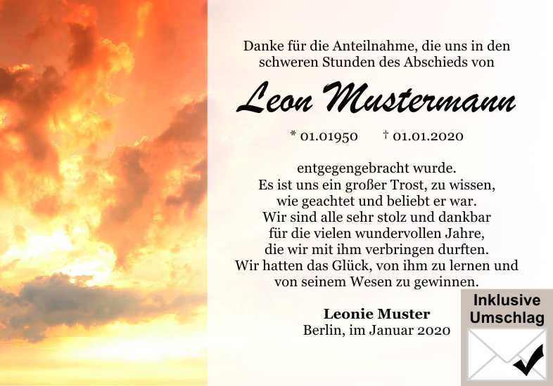  Danksagungskarten Trauer