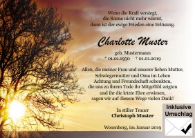 Danksagungen nach Trauerfall. 