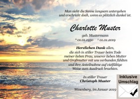 Danksagungen nach Sterbefall. 