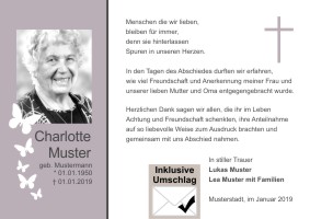 Einseitige Dankeskarten Trauer mit Foto.