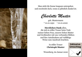 Persönliche Danksagung Trauer Karten. Berg und Berglandschaften. Danksagungen nach Todesfall, Beerdigung und Trauerfall drucken.