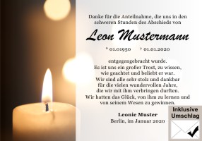 Kerze, Kerzenschein, Kerzenlicht, Trauerkerze. Danksagungen Trauer nach Beerdigung, Todesfall und im Trauerfall