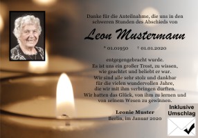 Kerze, Kerzenschein, Kerzenlicht, Trauerkerze. Danksagungen Trauer nach Beerdigung, Todesfall und im Trauerfall