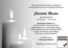 Kerze, Kerzenschein, Kerzenlicht, Trauerkerze. Danksagungen Trauer nach Beerdigung, Todesfall und im Trauerfall