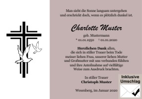 Kreuz, Trauerkreuz und christliche Symbole. Danksagungen Trauer nach Beerdigung, Todesfall und im Trauerfall