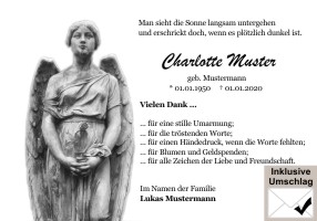 Christliche Symbole, cristliche Motive. Danksagungen Trauer nach Beerdigung, Todesfall und im Trauerfall