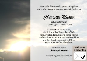 Sonnenuntergang und Sonnenaufgang. Danksagungen Trauer nach Beerdigung, Todesfall und im Trauerfall