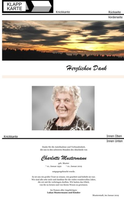 Himmel, Sonne, Wolken. Trauer Danksagung Karten bei Sterbefall, Todesfall, Beerdigung und Trauerfall