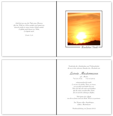 Quadratische Trauerdankkarten bei Sterbefall, Todesfall, Beerdigung