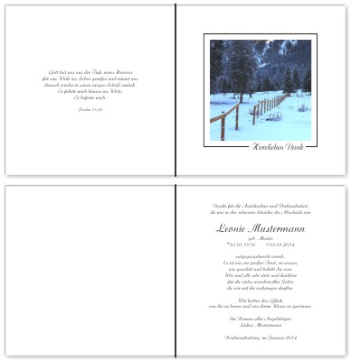 Quadratische Trauerdankkarten bei Sterbefall, Todesfall, Beerdigung