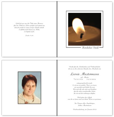 Quadratische Trauerdankkarten bei Sterbefall, Todesfall, Beerdigung