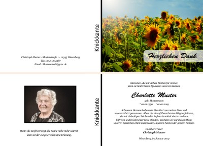Persönliche Trauerdankeskarten nach Trauerfall, Beerdigung und Todesfall
