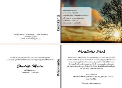Persönliche Trauerdankeskarten nach Trauerfall, Beerdigung und Todesfall