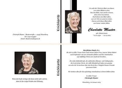 Persönliche Trauerdankeskarten nach Trauerfall, Beerdigung und Todesfall