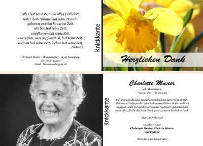 Persönliche Trauerdankeskarten nach Trauerfall, Beerdigung und Todesfall