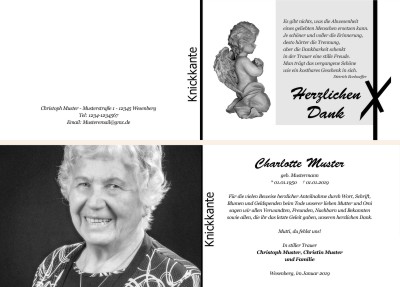 Engel, Trauerengel. Persönliche Trauerdankeskarten nach Trauerfall, Beerdigung und Todesfall