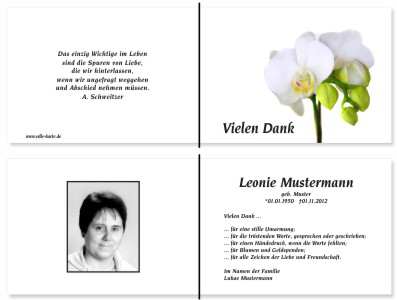 Weiße und rote Orchidee. Persönliche Trauerdankeskarten nach Trauerfall, Beerdigung und Todesfall
