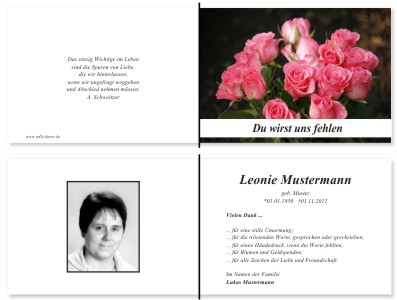 Rote Rosen. Persönliche Trauerdankeskarten nach Trauerfall, Beerdigung und Todesfall